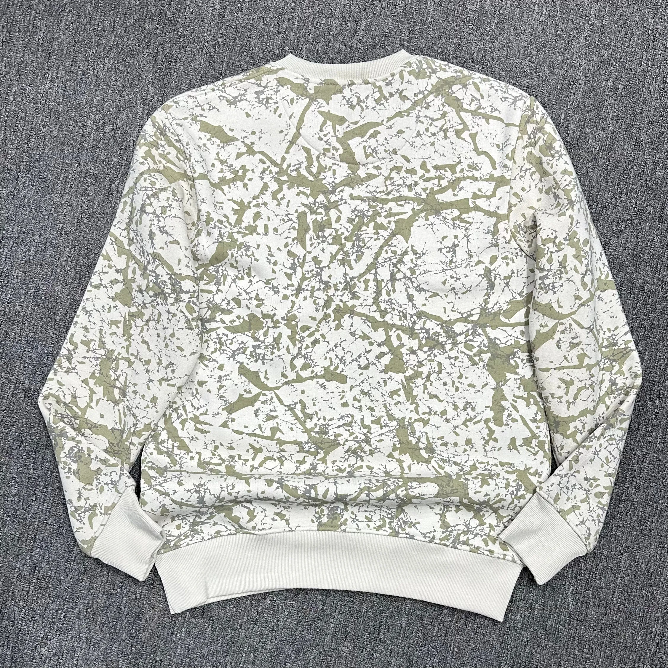 Round Neck Printed  Olive Green & Cream Pattern Cotton Fleece Sweatshirt
