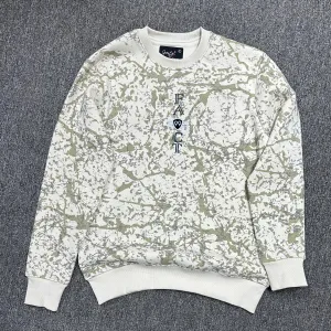 Round Neck Printed  Olive Green & Cream Pattern Cotton Fleece Sweatshirt