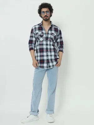 SAINTJONES-RED WHITE INDIGO CHECK SHIRT