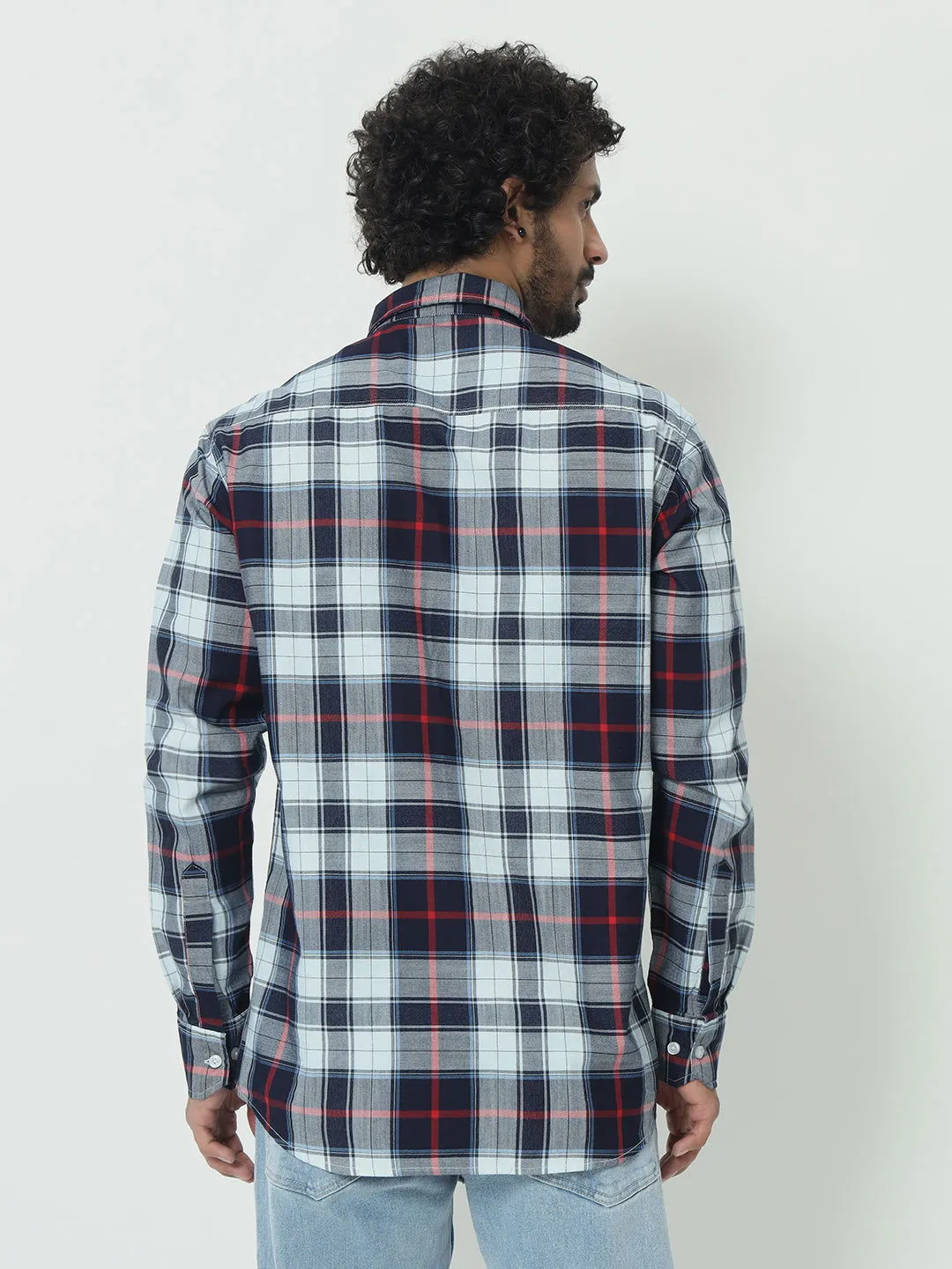 SAINTJONES-RED WHITE INDIGO CHECK SHIRT