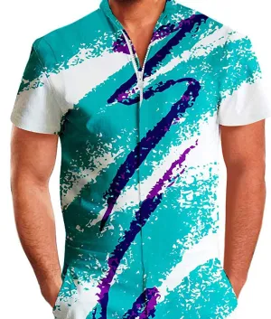 Short-Sleeve Blue & White Printed Shirt - GlamzLife