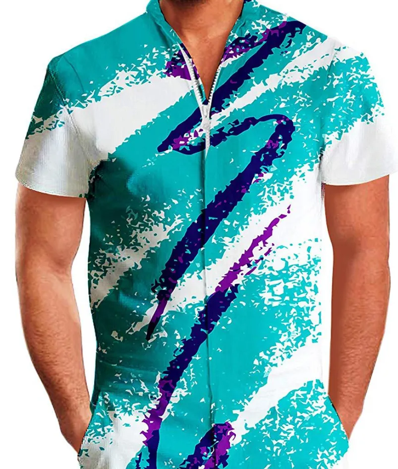 Short-Sleeve Blue & White Printed Shirt - GlamzLife