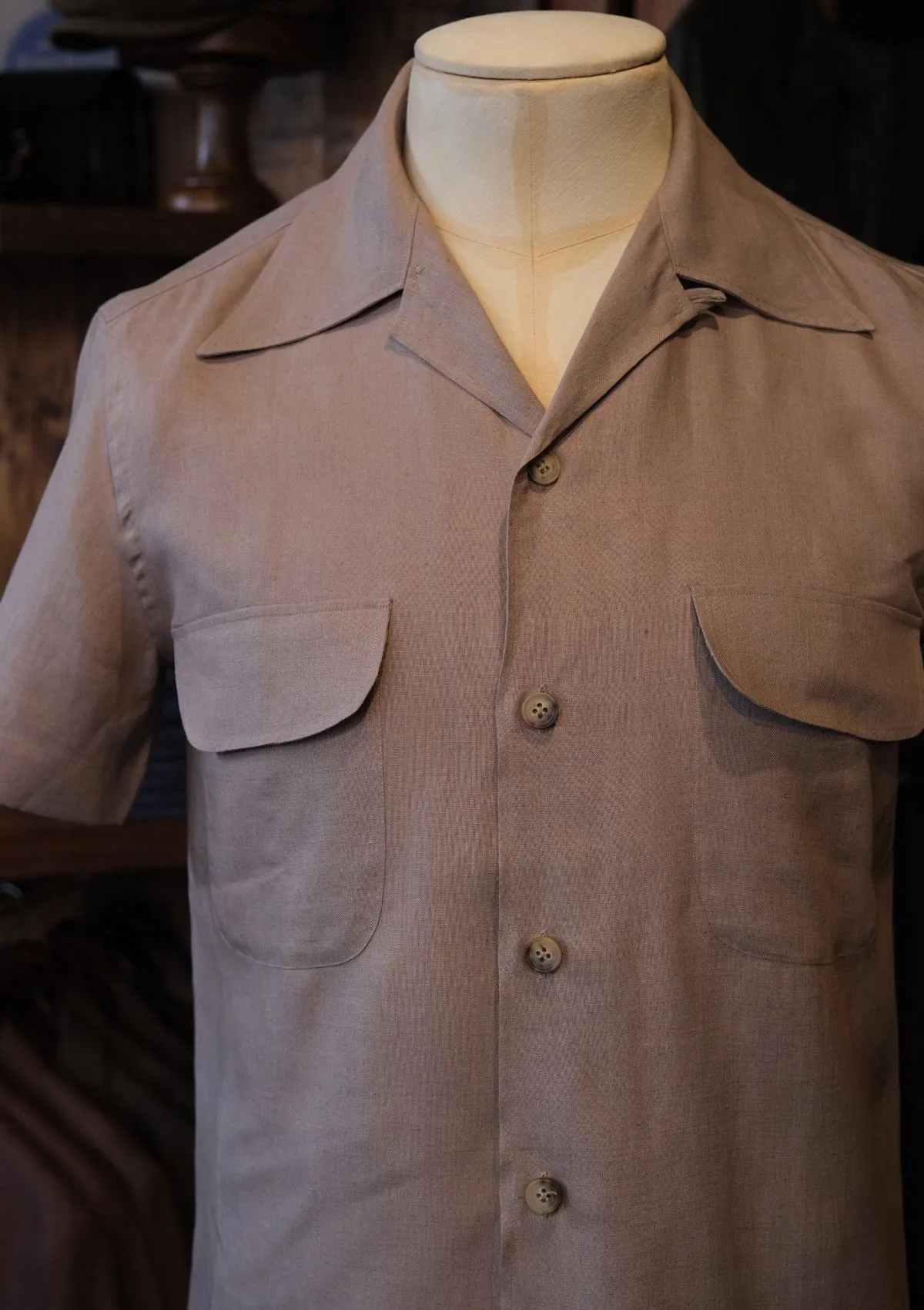 Short Sleeve Linen Board Shirt - Clay Brown