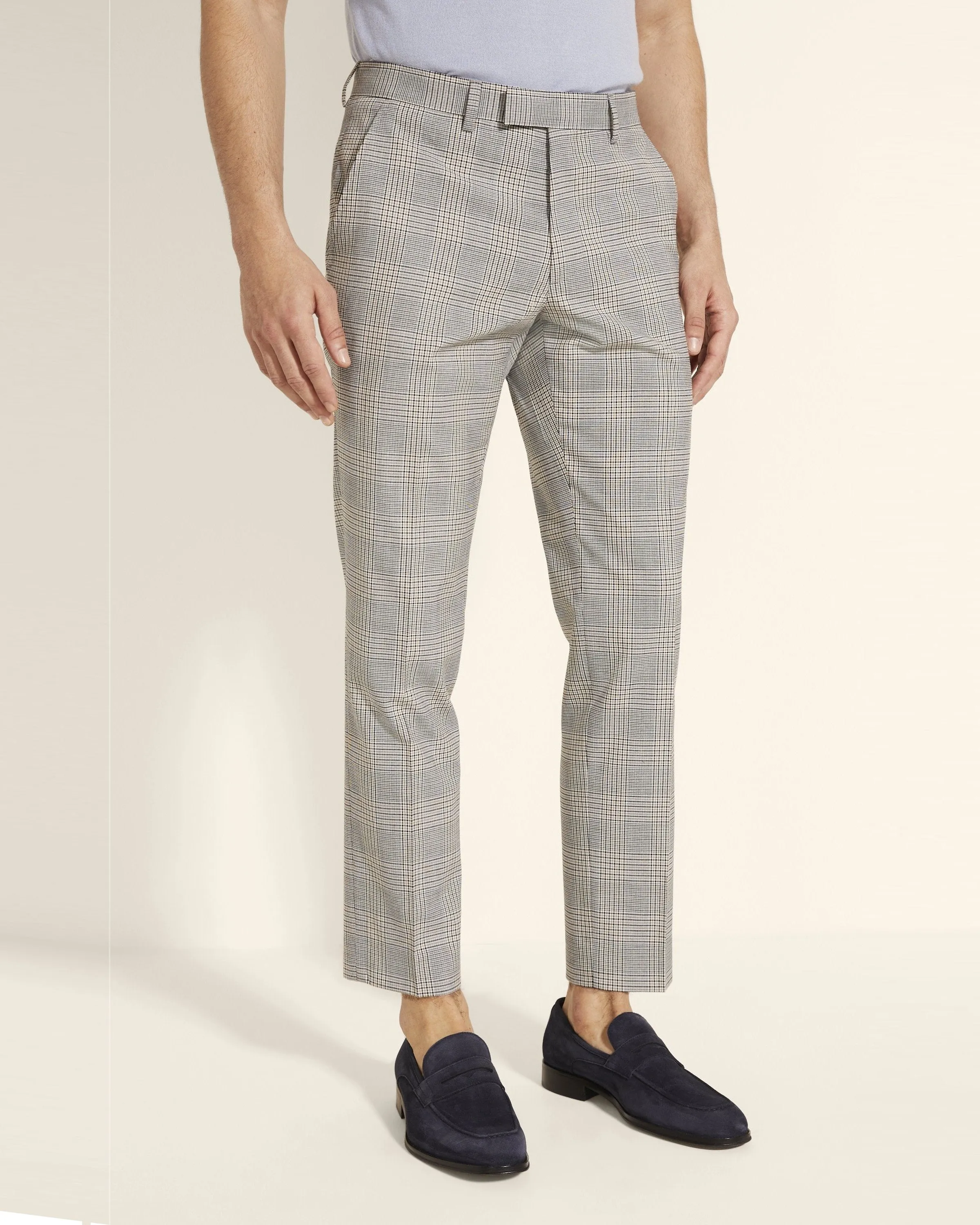 Slim Fit Black And White Ecru Check Trousers