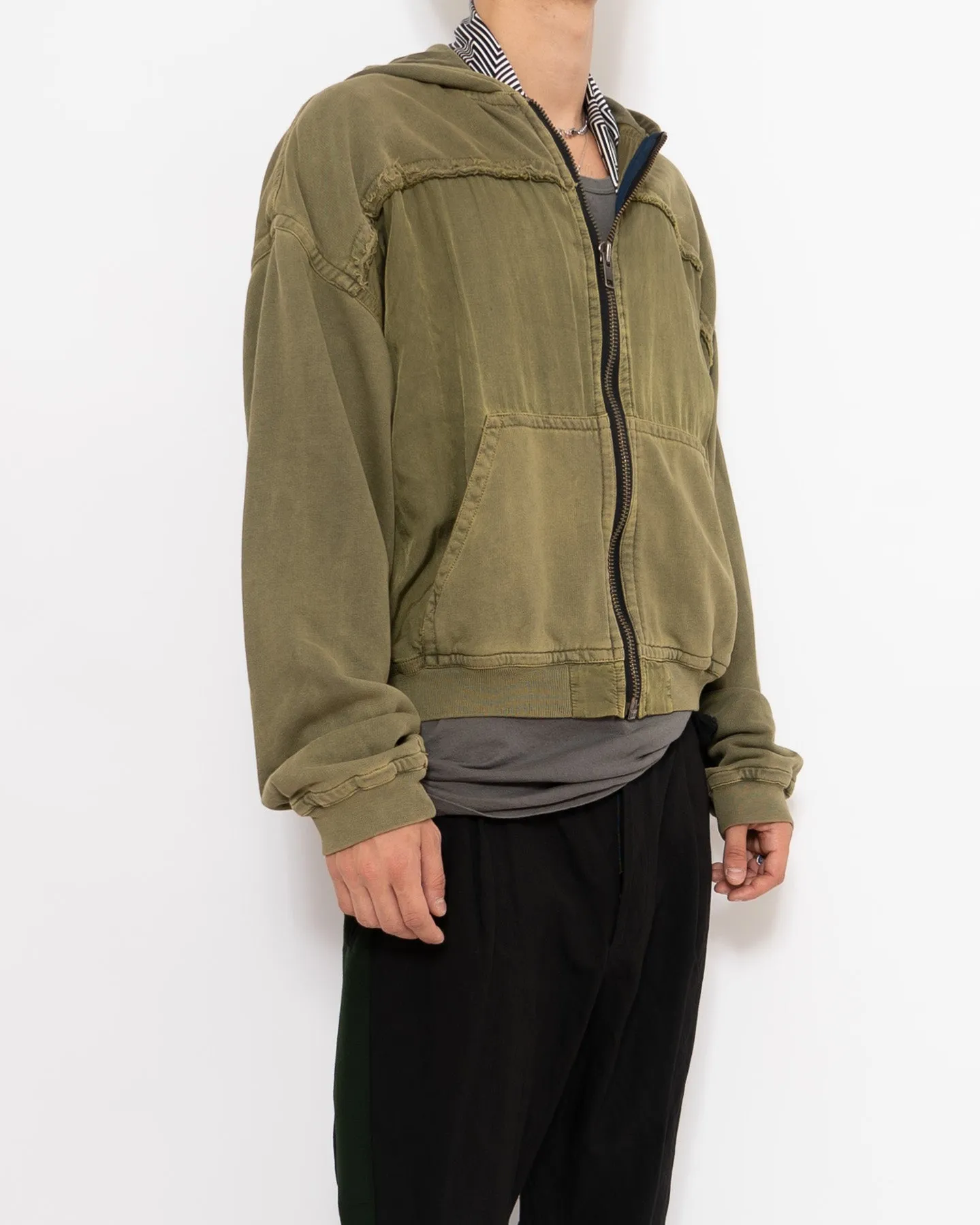 SS17 Green Raw Edge Zip Hoodie