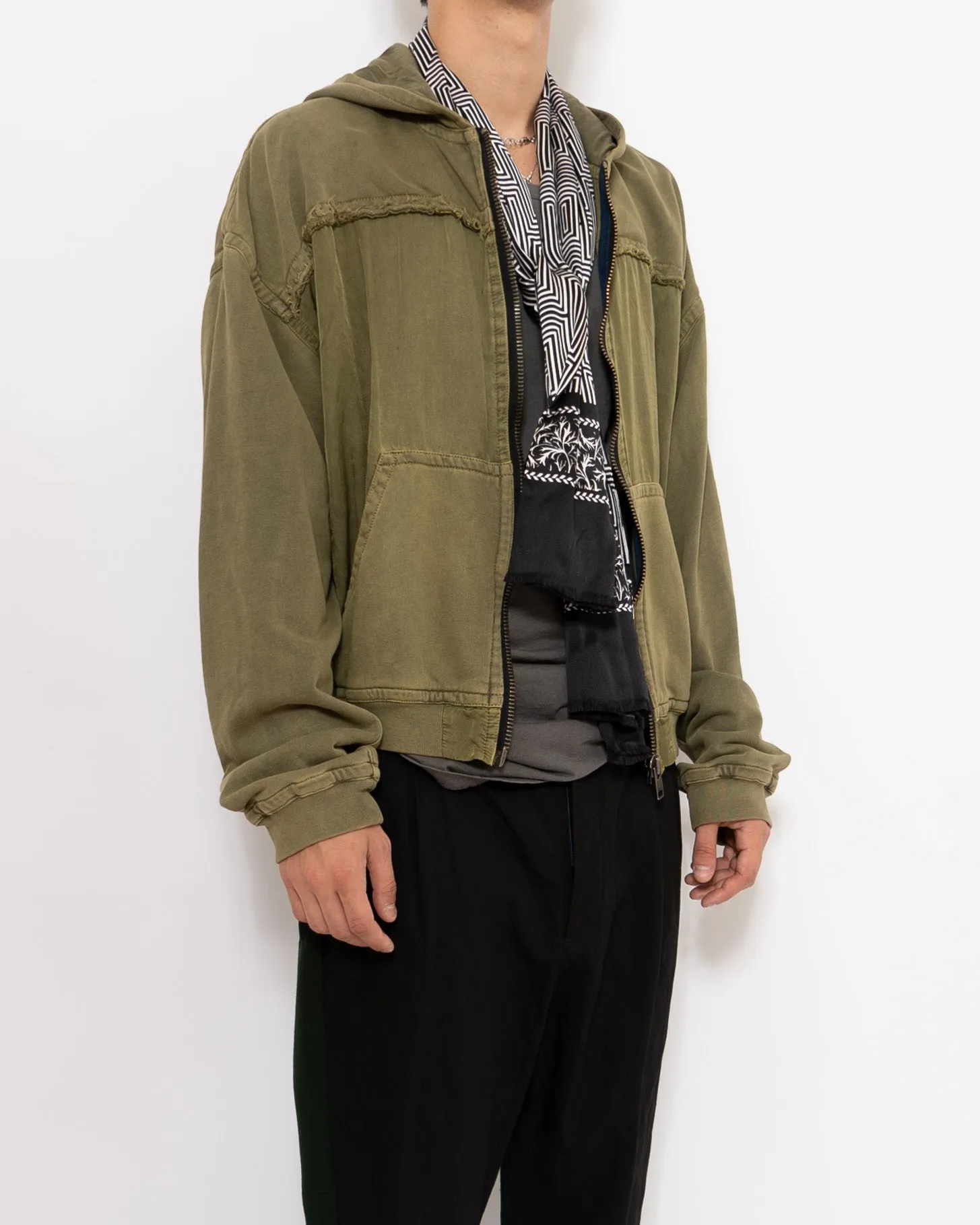 SS17 Green Raw Edge Zip Hoodie