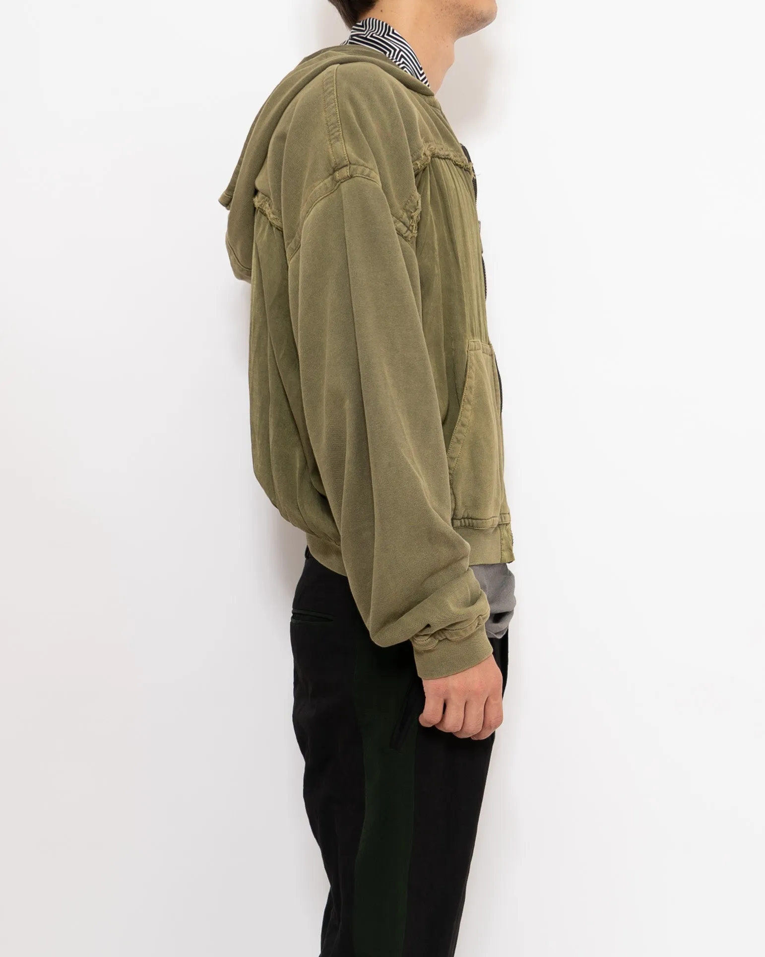 SS17 Green Raw Edge Zip Hoodie