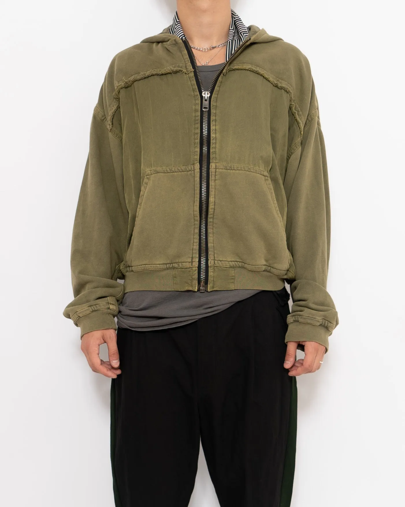 SS17 Green Raw Edge Zip Hoodie