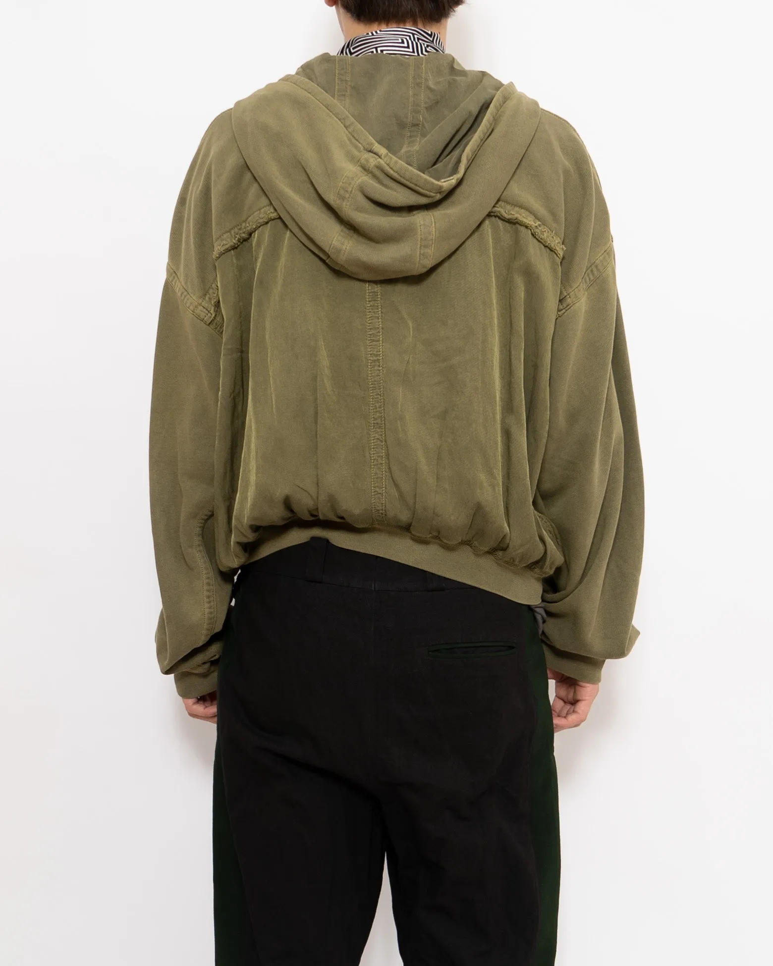 SS17 Green Raw Edge Zip Hoodie