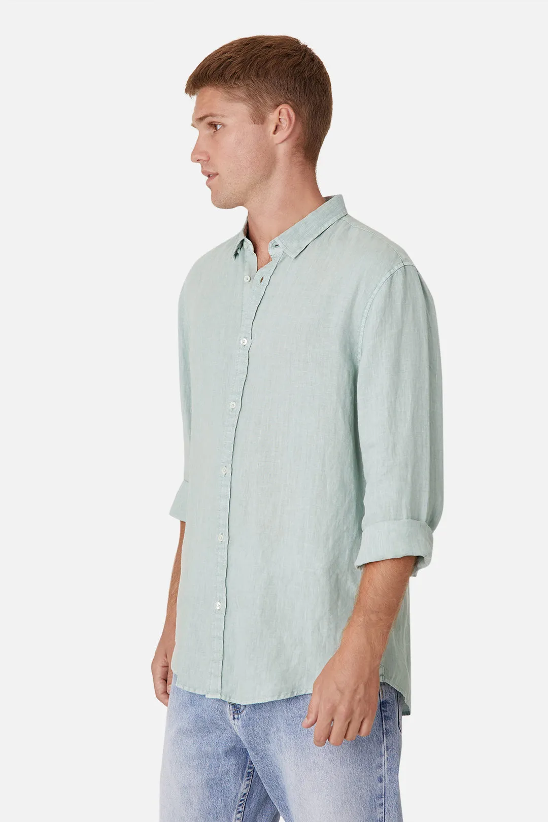 The Tennyson Linen L/s Shirt - Jade