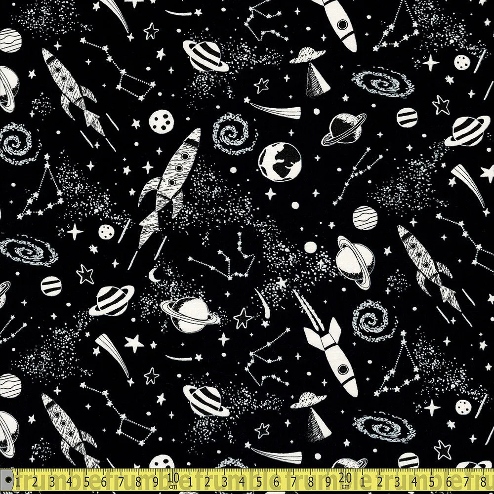 Timeless Treasures Fabric - Rocketships and Planets - Glow In The Dark