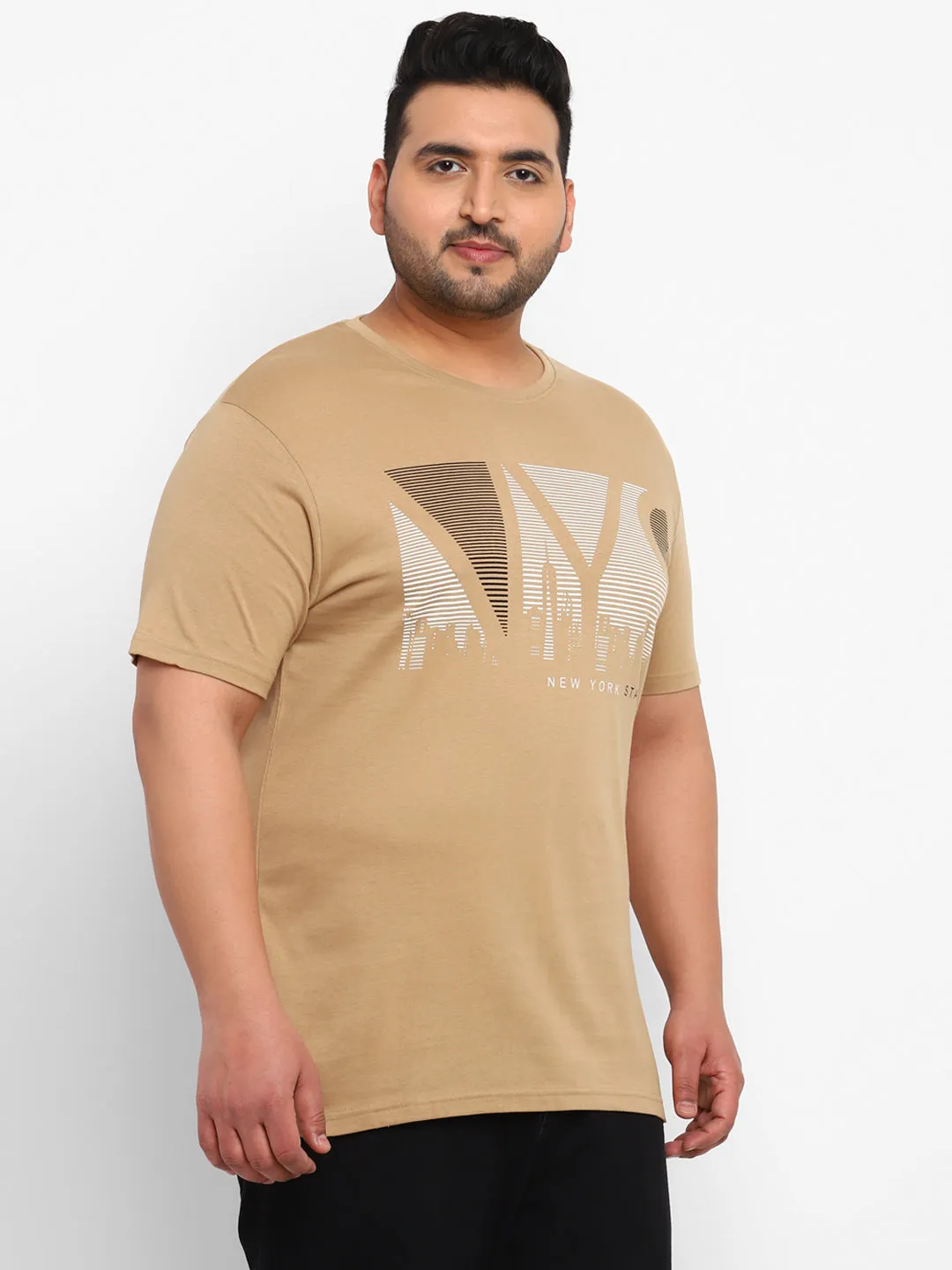 Urbano Plus Men's Brown Graphic Printed Half Sleeve Regular Fit Cotton T-Shirt