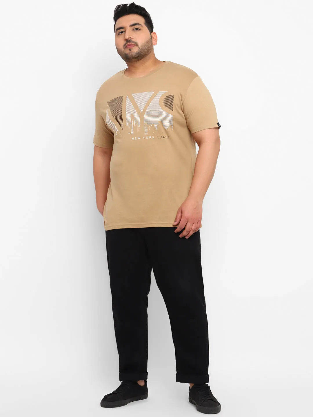 Urbano Plus Men's Brown Graphic Printed Half Sleeve Regular Fit Cotton T-Shirt
