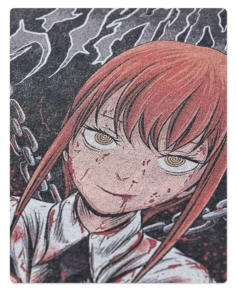 Vintage Chainsaw Man T-Shirt - Distressed Anime Graphic Tee Featuring Makima