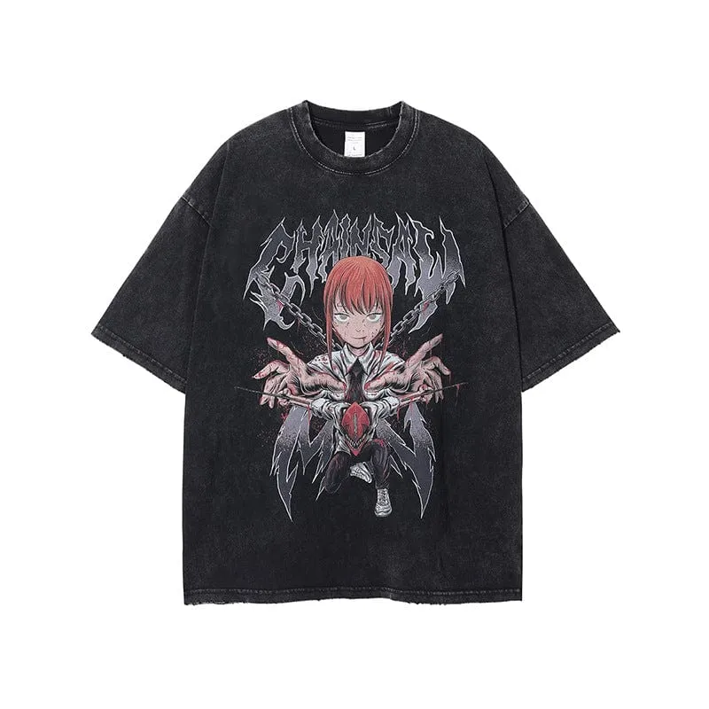 Vintage Chainsaw Man T-Shirt - Distressed Anime Graphic Tee Featuring Makima