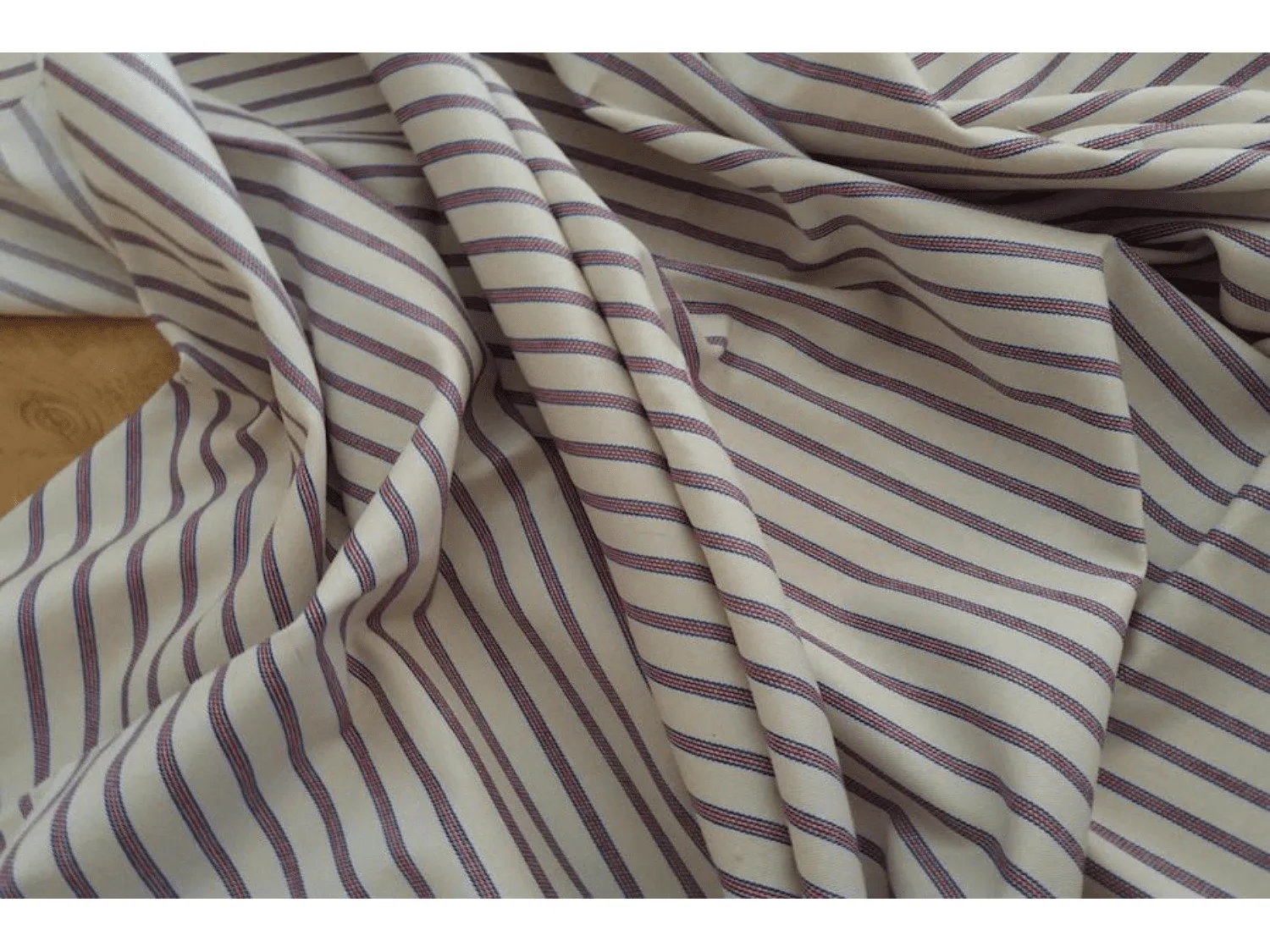 Vintage  Style Ticking Stripe, Twill Cotton Lining / Shirting Fabric - Red &  Blue Stripes