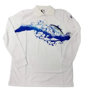 Wave Life Men's Mahi Mahi White Small Long Sleeve Performance Fishing Polo
