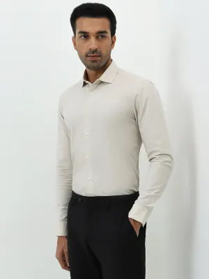 WES Formals Beige Ultra Slim-Fit Cotton Blend Shirt