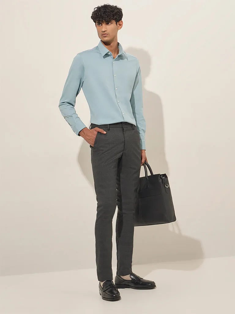 WES Formals Light Teal Slim-Fit Cotton-Blend Shirt
