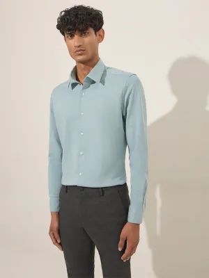 WES Formals Light Teal Slim-Fit Cotton-Blend Shirt