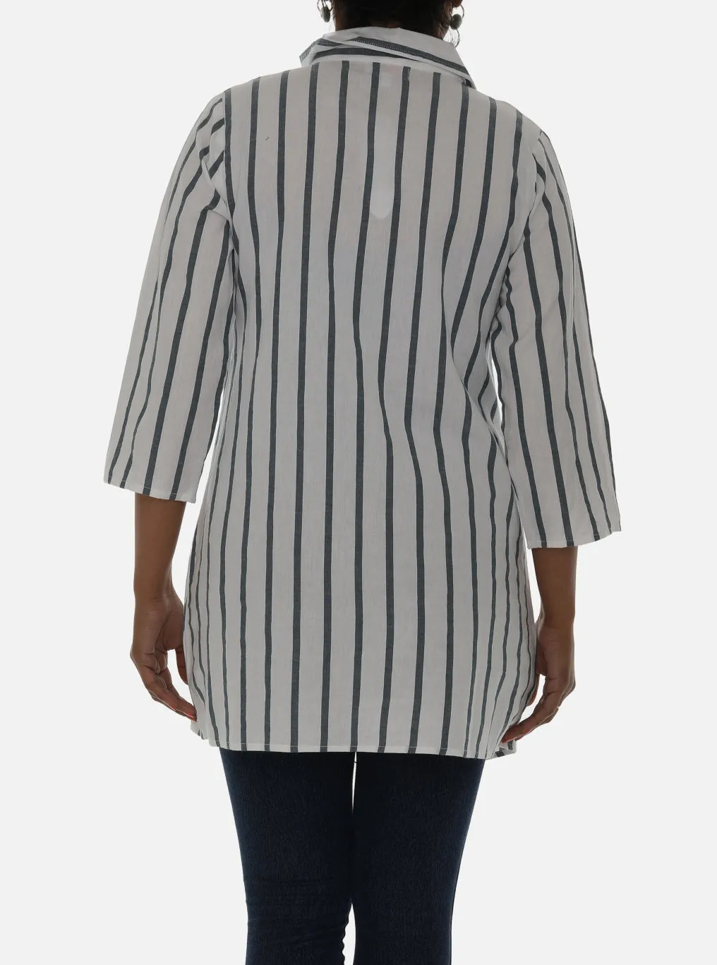 White Button Stripe Shirt with Embroidered Accent