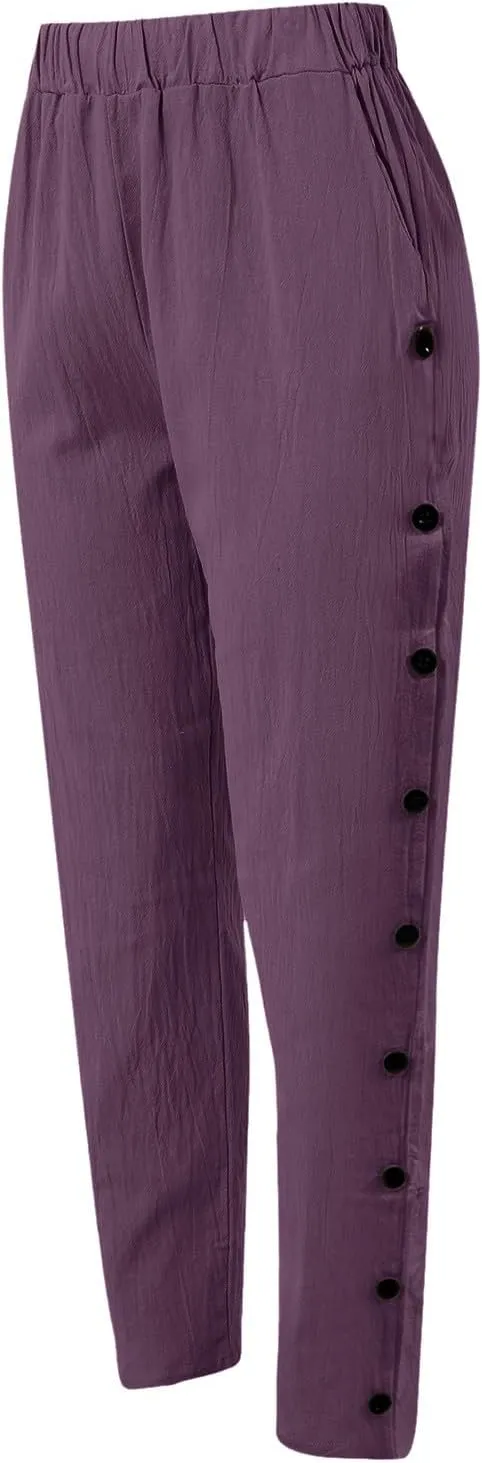 Women Wide Leg Linen Pants 2025 Summer High Waist Palazzo Pants Dress Solid Trouser with Pockets