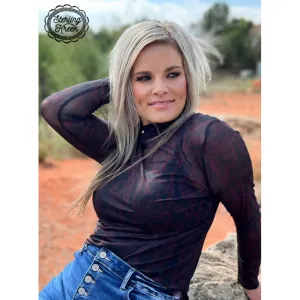 Women's Black & Red Boot Stitch Mesh Shirt