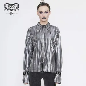 Women's Gothic Silver Shimmer Long Ruffle Sleeved Shirts