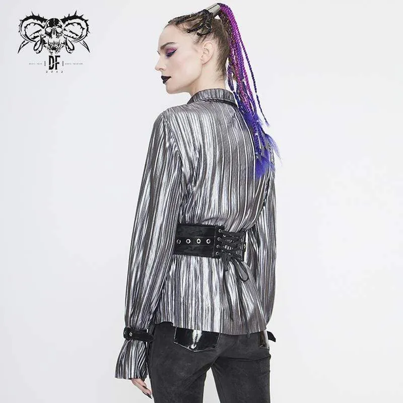 Women's Gothic Silver Shimmer Long Ruffle Sleeved Shirts