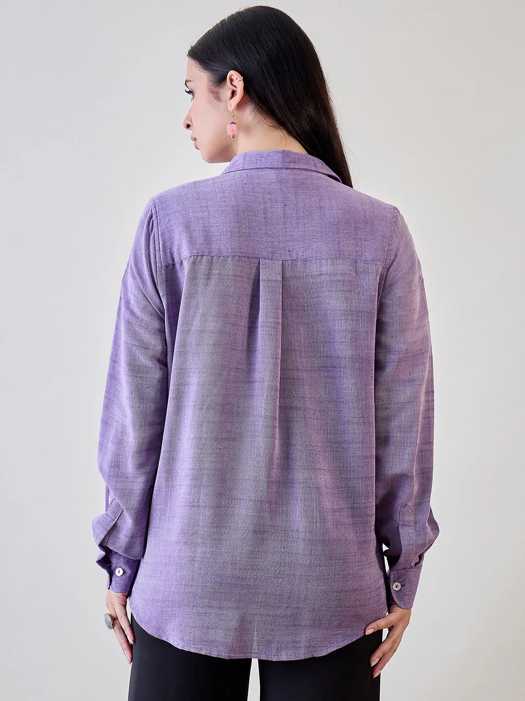 Women's Purple Linen Solid Plain Shirt - The Kaftan Company