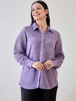 Women's Purple Linen Solid Plain Shirt - The Kaftan Company