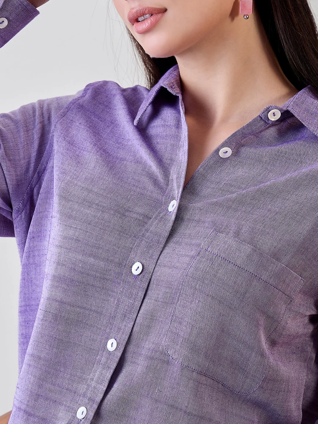 Women's Purple Linen Solid Plain Shirt - The Kaftan Company