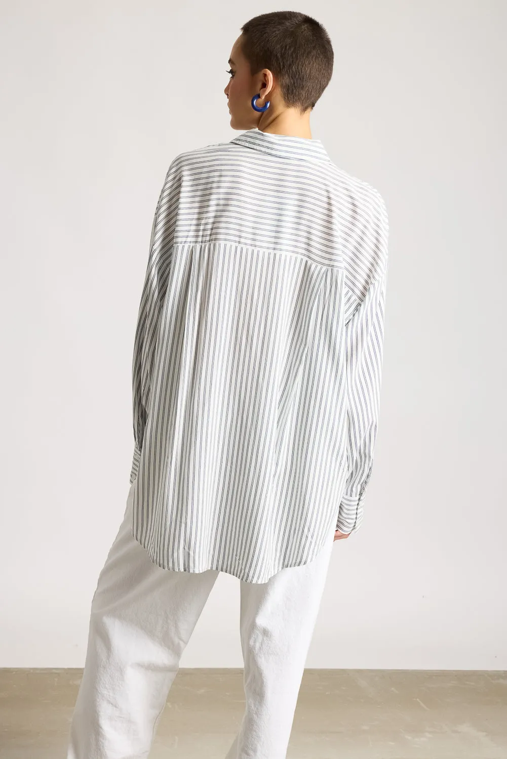Women's Relaxed Fit Viscose Shirt - Navy Blue Stripes