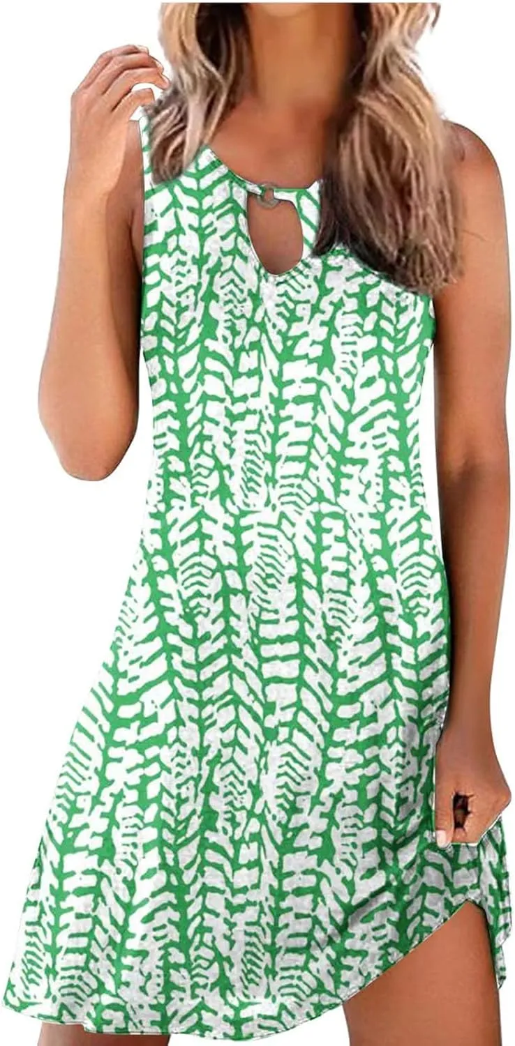 Womens Sleeveless Summer Dresses Aline Mini Dress Casual Dress Patterned Vacation Beach Dress Swing Dress