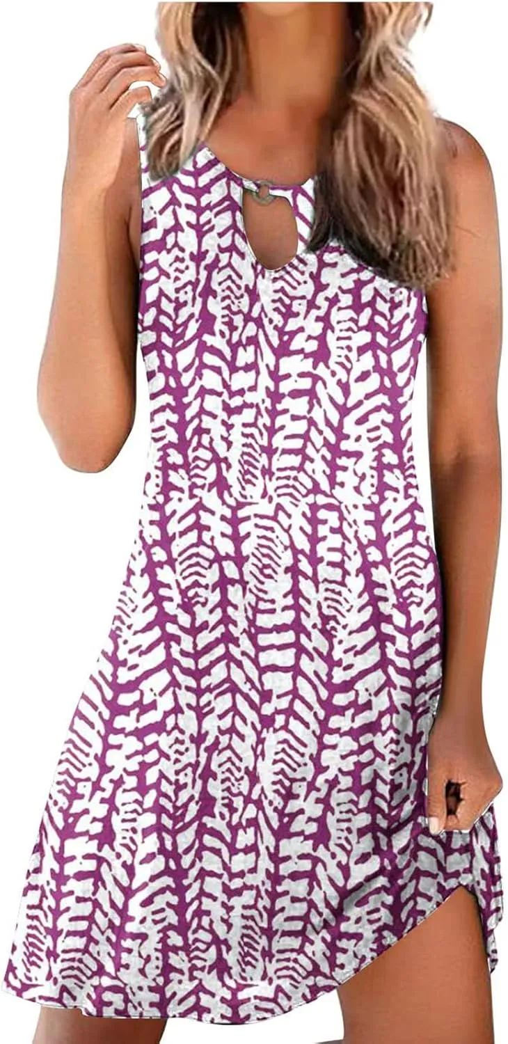 Womens Sleeveless Summer Dresses Aline Mini Dress Casual Dress Patterned Vacation Beach Dress Swing Dress