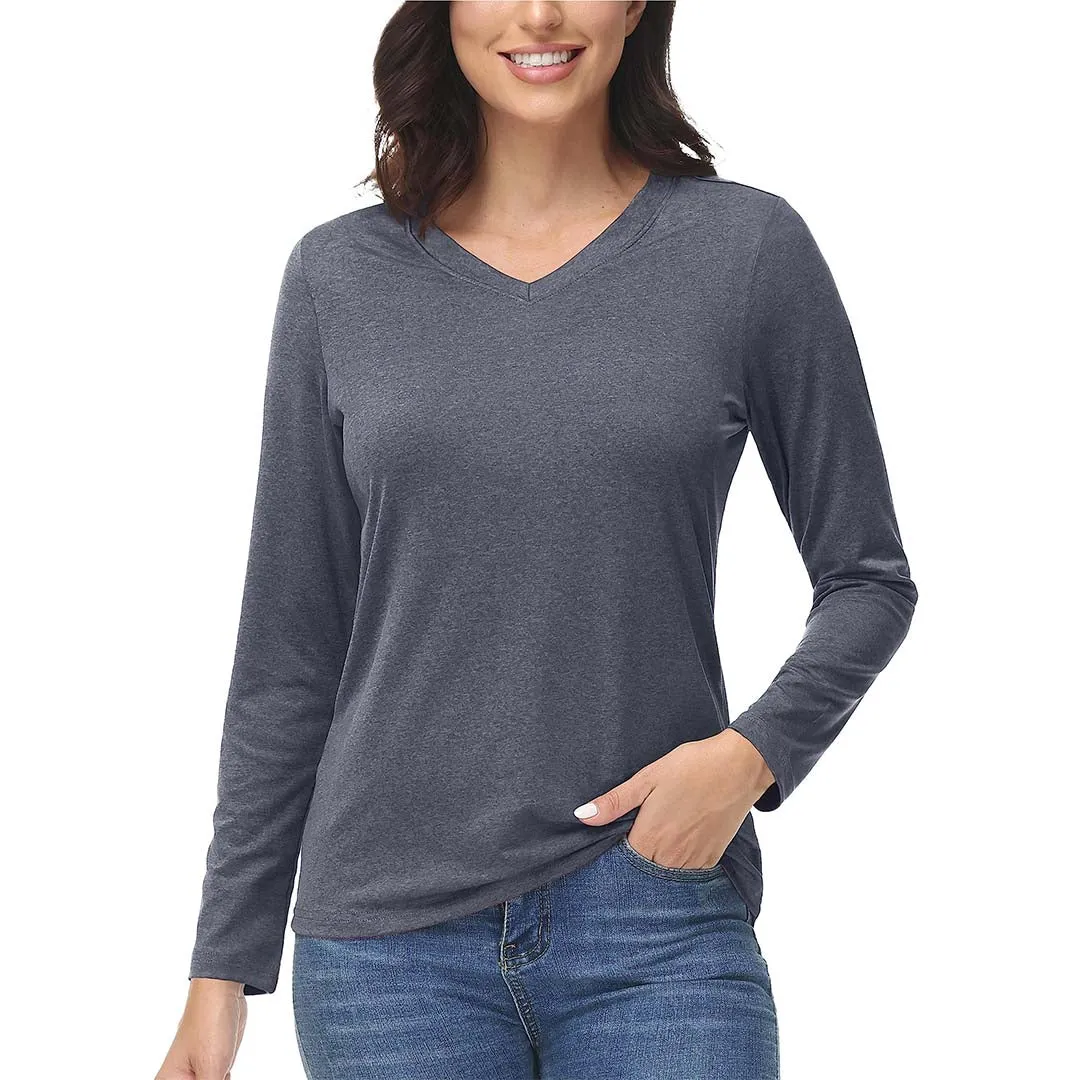Women's V-Neck Sun Shirts UPF 50  Long Sleeve T-Shirts