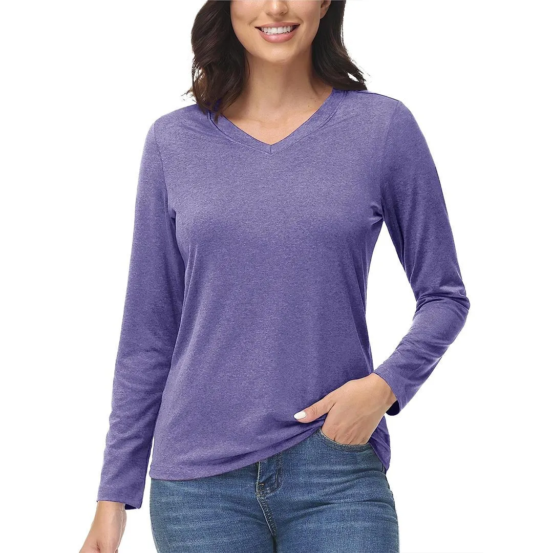 Women's V-Neck Sun Shirts UPF 50  Long Sleeve T-Shirts