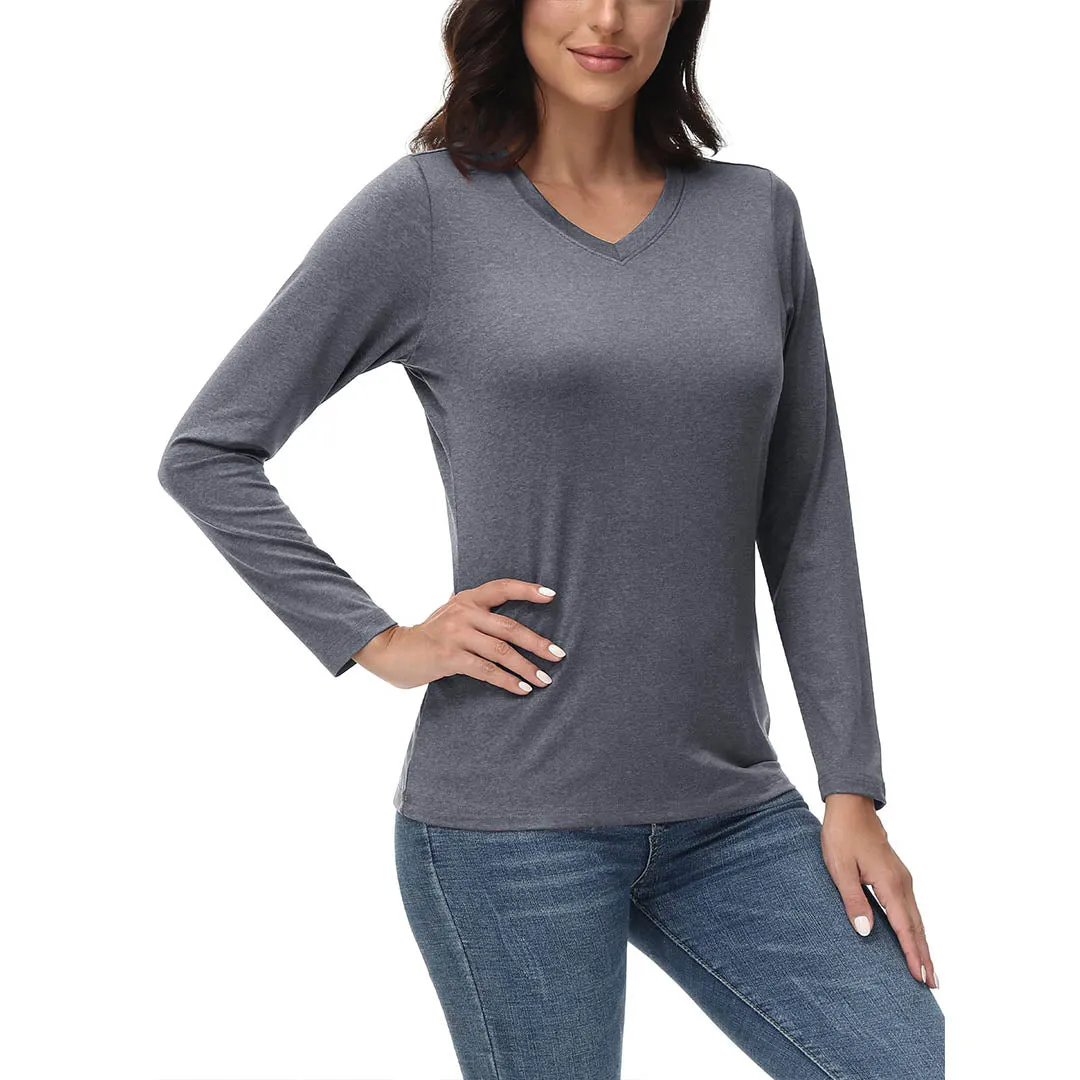 Women's V-Neck Sun Shirts UPF 50  Long Sleeve T-Shirts