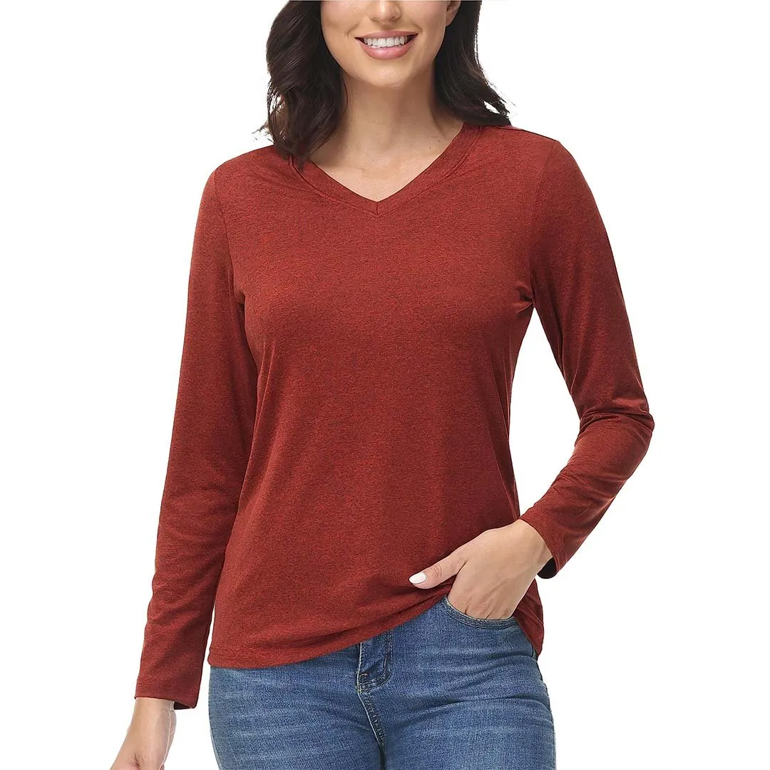 Women's V-Neck Sun Shirts UPF 50  Long Sleeve T-Shirts