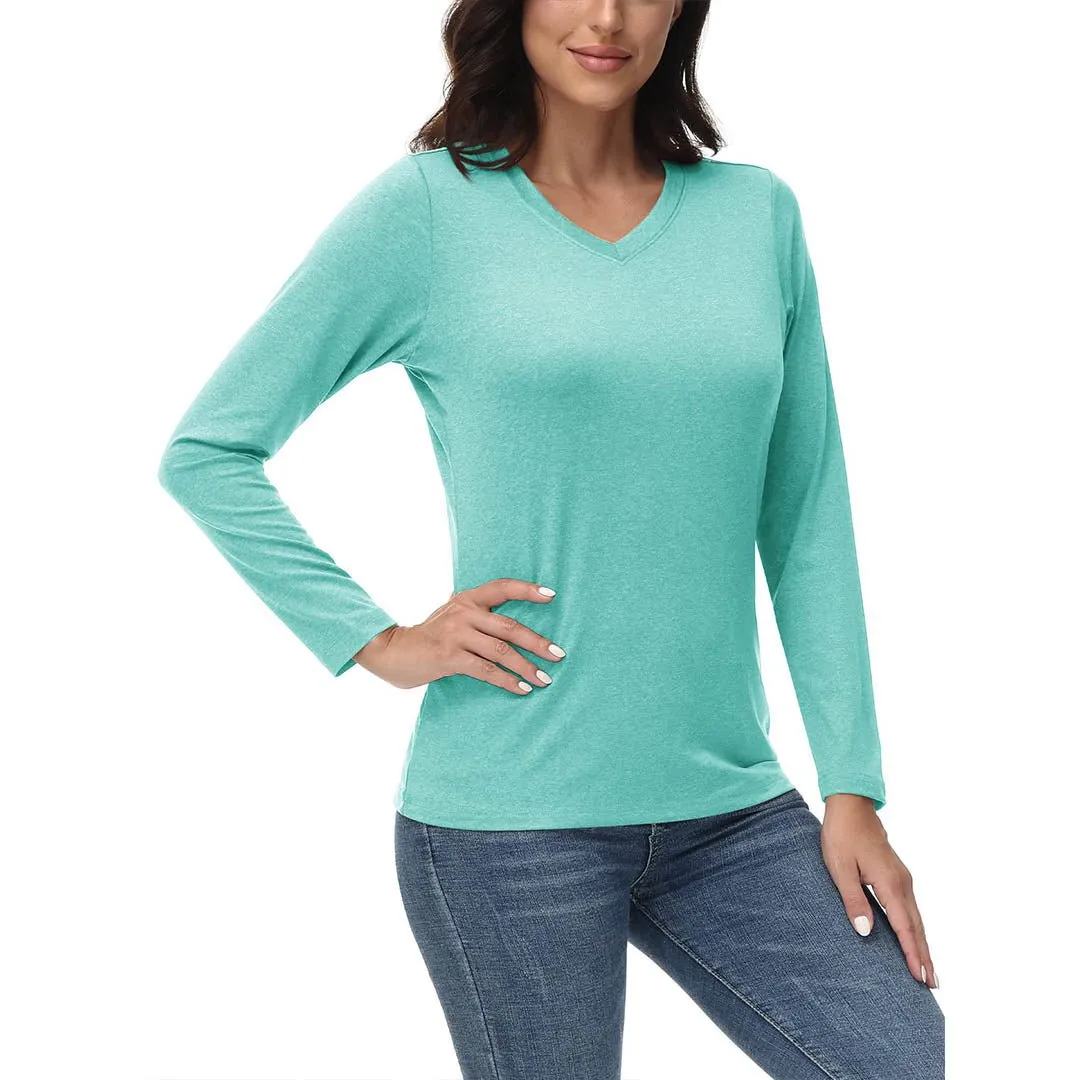 Women's V-Neck Sun Shirts UPF 50  Long Sleeve T-Shirts