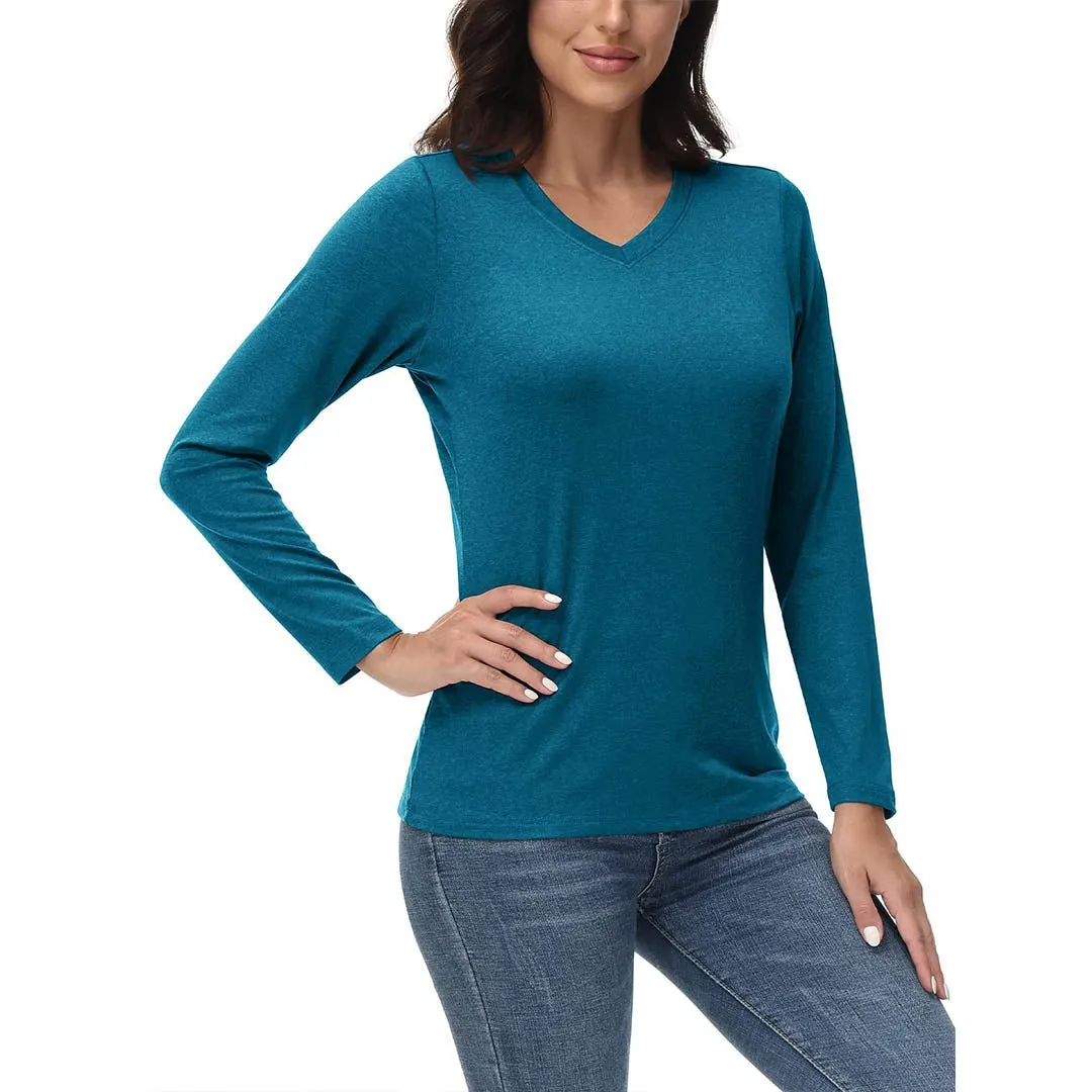Women's V-Neck Sun Shirts UPF 50  Long Sleeve T-Shirts