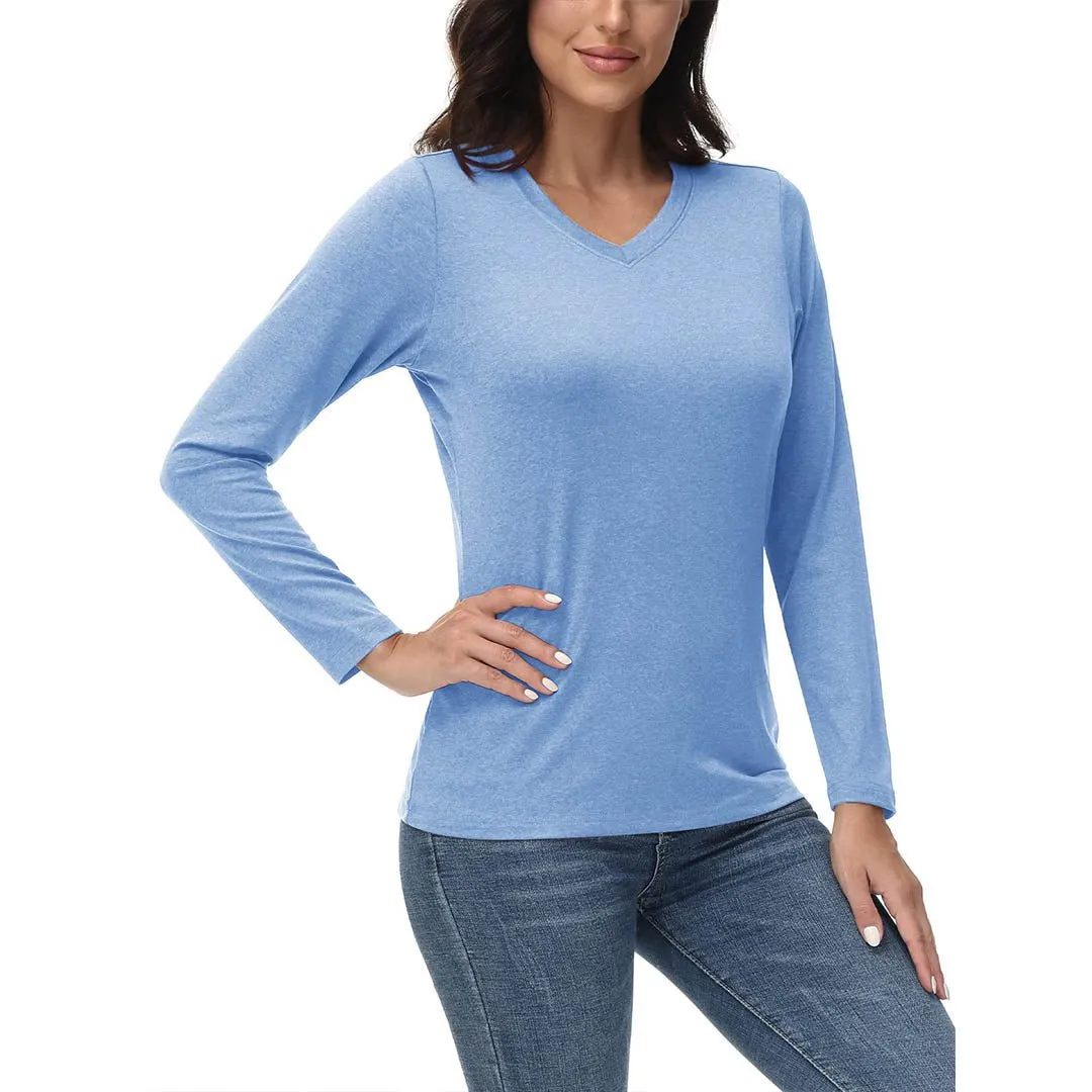 Women's V-Neck Sun Shirts UPF 50  Long Sleeve T-Shirts