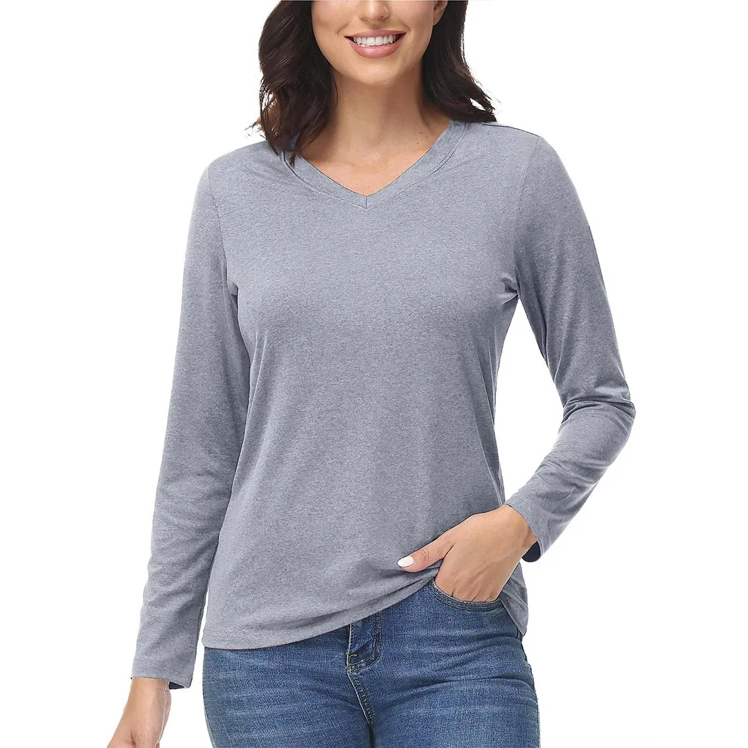 Women's V-Neck Sun Shirts UPF 50  Long Sleeve T-Shirts